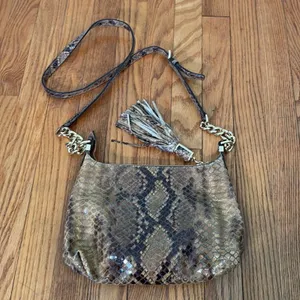 Michael Kors Snakeskin Embossed Leather Crossbody Bag Brown Gold Chain Tassel‎ thumbnail 2