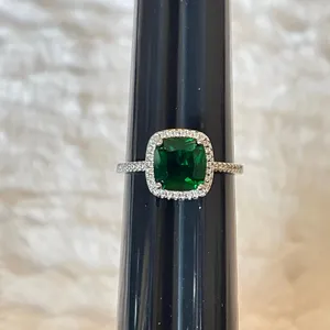925 Sterling Silver Green CZ Halo Ring Size 10.75 Cushion Cut Emerald Green thumbnail 5