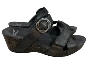 Dansko Tiffani Black‎ Metallic Leather Wedge Sandals Buckle Slide 3420820200 39 thumbnail 1