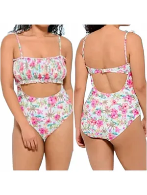 Decree Island Escape Floral Smocked Open One Piece Swimsuit Plus Size XXL thumbnail 2