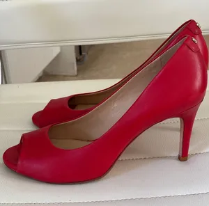 Antonio Melani‎ Red Leather Peep Toe Pumps Stiletto Heels Womens 9M thumbnail 1