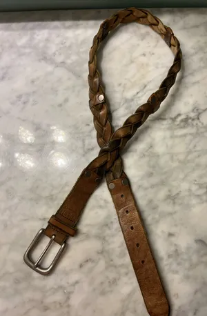 Fossil Braided Tan Leather Belt with Silver Buckle thumbnail 1