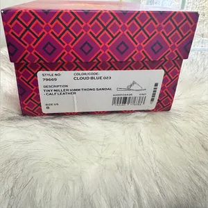 NIB Tory Burch Tiny Miller Leather Medallion Sandals In Cloud Blue $248 MSRP thumbnail 4