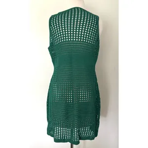 Cupshe Emerald Green Open Knit Crochet Mermaidcore Beach Mini CoverUp Dress Sz L thumbnail 3