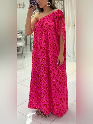 Jodifl hot pink and red leopard print one-shoulder flowy fit maxi dress M thumbnail 4