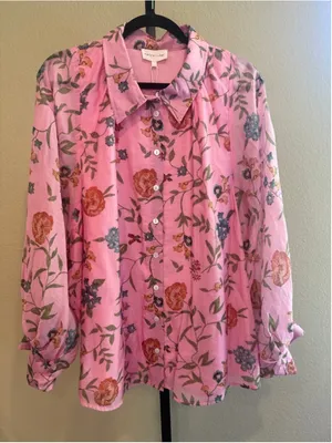 Entro Floral Print Blouse in Pink Size XL thumbnail 2