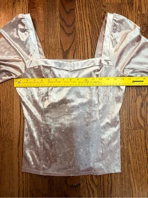 Anthropologie Jasmina Velvet Top Blush Pink Square Neck Puff Sleeve Smocked Back thumbnail 10