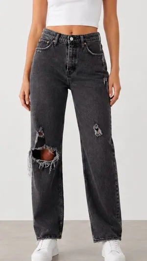 Abercrombie & Fitch High Rise Dad Washed Black Destroy Jeans thumbnail 1