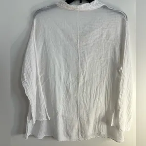 Made in ITALY. 100% cotton.Casual White V-Neck Long Sleeve Dress thumbnail 7