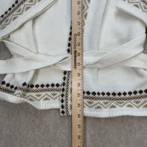 Glamour Knit Vintage Fair Isle Cardigan Sweater White Brown Geometric Belted M thumbnail 7