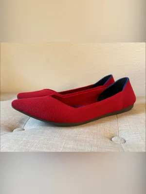 Rothy's Red Pointed Toe Knit Flats with Blue Trim size 9 thumbnail 7