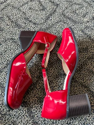 Journee Collection Evangeline Patent Leather Square Toe Block Heel Pumps in Red thumbnail 3
