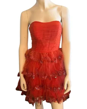 Strapless Tiered Tulle and Sequined Skirt Dress Cinnamon 9 NWOT thumbnail 1