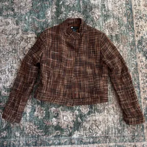 90s Vintage Carole Little Silk Tweed Mock Neck Crop Jacket Brown Petite Small thumbnail 4