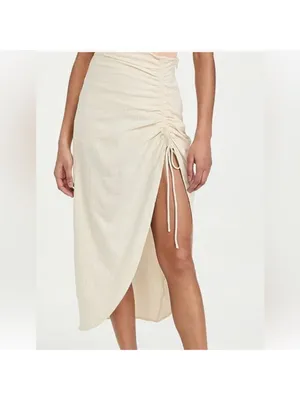 Free People Natural Cerine Ruched Midi Skirt Ivory Gauze Size 10 thumbnail 5
