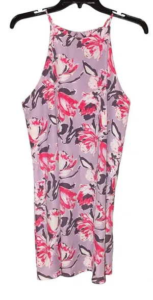 Pink Lily Floral High square‎ Halter Neck Dress Purple Medium thumbnail 1