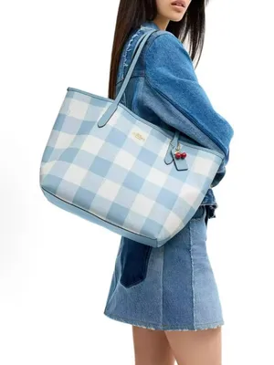 coach City Tote Bag With Gingham Print And Charm ces64 thumbnail 9