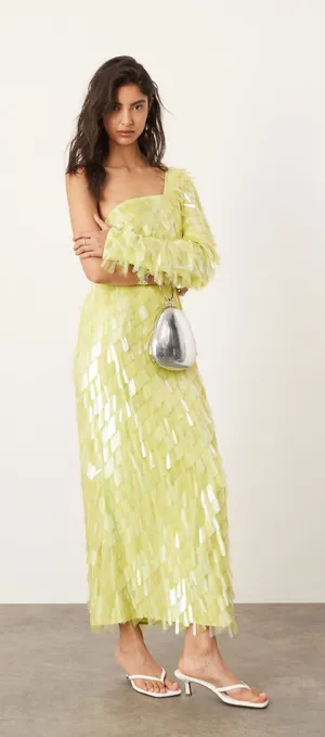ASOS EDITION allover embellished one shoulder midi dress thumbnail 1