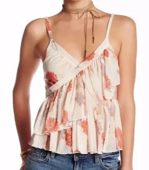 Free People Melbourne Ruffle Ribbed Tank Frilly Floral Tiered Fairy Size Medium thumbnail 1