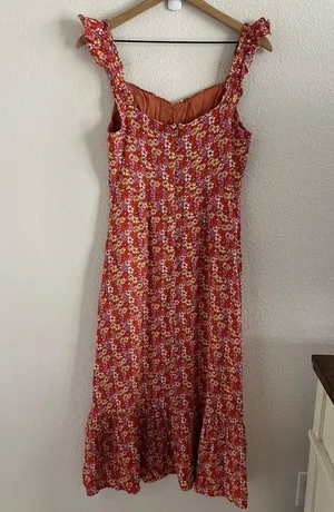 LUSH Feminine Floral Ruffle Strap Midi Dress Summer Back Zip Medium thumbnail 3