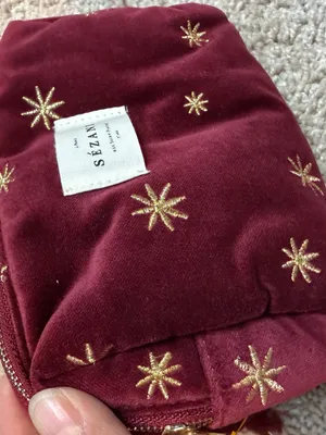 Sézane Burgundy Velvet Star Embroidered Pouch thumbnail 2