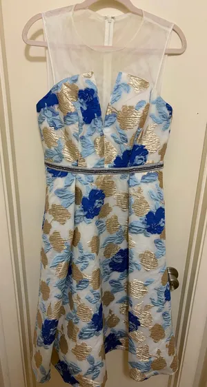 Nicole Miller Blue, Light Blue & Gold Floral Fit-and-Flare Dress thumbnail 1