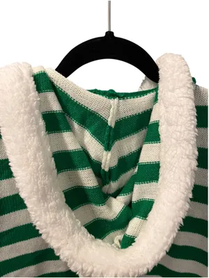 With Love Derek Elf Christmas Sweater Dress Hooded Green White Striped Costume L thumbnail 10