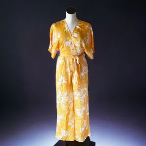 NWT FAVLUX Fashion silky/Chiffon Fabric Yellow Floral Jumpsuit thumbnail 6