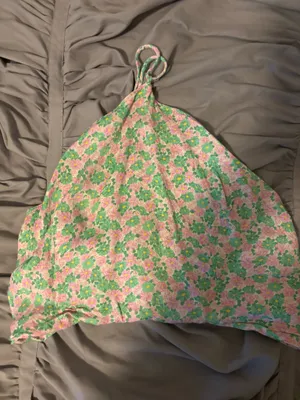 Zara pink and green floral halter top thumbnail 1
