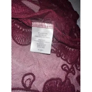 Wishful Park Burgundy Floral Embroidered Sheer Mesh Lace Trim Cardigan Large thumbnail 2