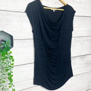 Vintage KENAR Black Cowl Neck Cap Sleeve Shirred Drape Blouse Top Size Small thumbnail 5