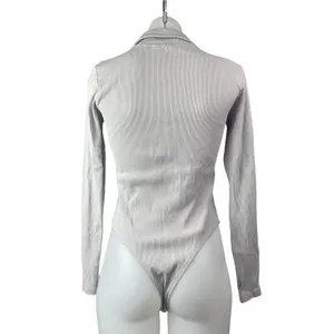 Collusion Gray Long Sleeve Ribbed Knit Thong Collared Polo Bodysuit Top Size 8 thumbnail 2
