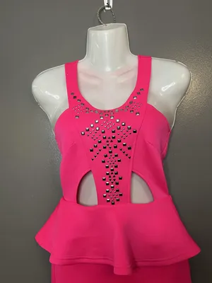 Charlotte Russe Dress Womens XS Pink Cutout Peplum Studded Bodycon Mini Tank thumbnail 1