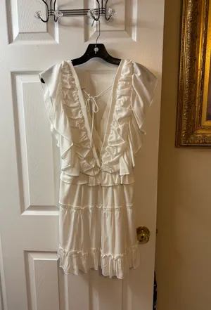 Glam White ruffle mini dress thumbnail 2