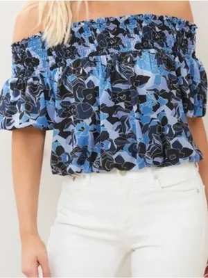 FREE PEOPLE Blue Technicolor Bubble Top Size XL thumbnail 1