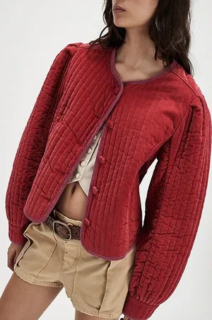 NWT Free People Quilted Velvet Natalia Jacket in Sweet Heart Sz Large thumbnail 1