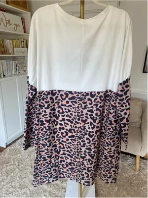 Christmas Tree Leopard Oversized Dress Sweatshirt XL Lounge Holiday Festive Boho thumbnail 3