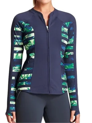 Athleta‎ Full Tilt Jacket Womens Lg Navy Blue Mesh Panels Yoga Workout Full Zip thumbnail 1