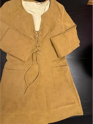 Free People Faux Suede Mini Dress Brown Tan Lace-Up Long Sleeve XS NWT thumbnail 2