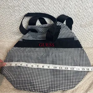 Vintage 90s Guess Gingham Tote‎ Bag Black White Checkered Round Shoulder Purse thumbnail 11
