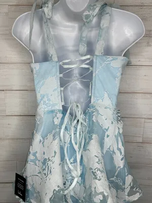 NWT Lulus Drayson Light Blue Floral Burnout Tie-Strap Tiered Midi Dress Sz Small thumbnail 7