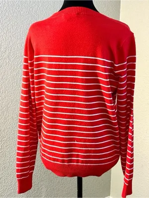 Red Striped Sweater with 'Amour' Embroidery Long Sleeve thumbnail 5