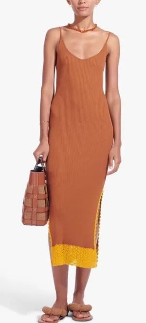 STAUD Pleasanton Crochet Trimmed Ribbed-Knit Cotton Midi Dress XL thumbnail 1