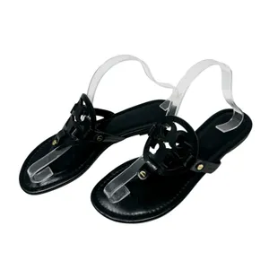 Tory Burch Miller Sandal Black Leather Logo Medallion Thong Flat Size 9.5 thumbnail 3