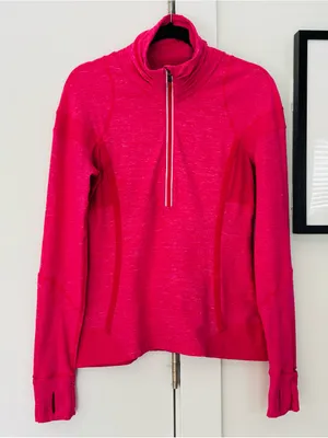Lululemon womens hot pink half zip long sleeve pull over fitness top size 10 thumbnail 1