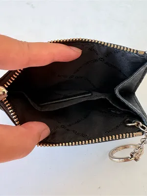 Michael Kors Jet Set Small Zip Black Leather Wallet Coin Pouch Card Holder 5x3.5 thumbnail 5