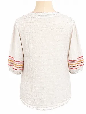A’COS&A White Embroidered Boho Cotton Blouse – Listed Size Medium thumbnail 3