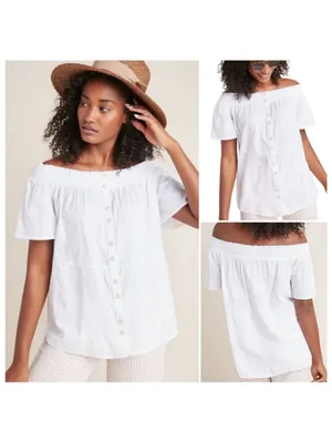 ANTHrOPOLOGIE Lucille White Off Shoulder Top medium thumbnail 2