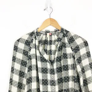 Anthropologie Pilcro Breezy Plaid Buttondown Top XS Check Textured Grunge Emo thumbnail 4