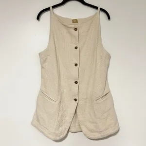 Free‎ People Free-Est Cream Textured Cotton Button Front Longline Vest OB2048594 thumbnail 5